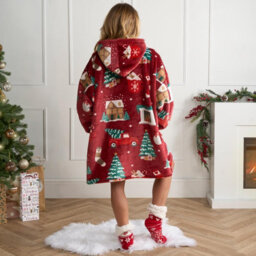 OHS Xmas Hoodie Blanket Throw Sherpa Fleece Warm Plush Jumper Sweatshirt Super Soft - thumbnail 5