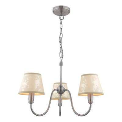 DAR Laura Ashley Westbourne 3 Light Armed Pendant Polished Pewter With Shade