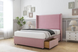 "Sloomy Devonshire Pink Plush Divan Bed Base No Drawers With 54"" Wingback Headboard 4' Small Double" - thumbnail 4