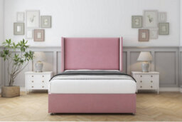 "Sloomy Devonshire Pink Plush Divan Bed Base No Drawers With 54"" Wingback Headboard 4' Small Double" - thumbnail 2