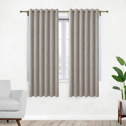 Bedlooms Beige Linen Curtain 100% Blackout Thermal Insulated Eyelet Curtain (Pair) 46 X 54 Inches With Tie Back Two