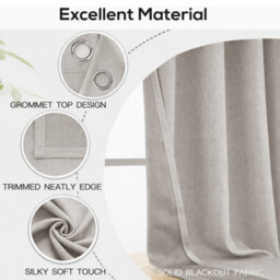 Bedlooms Beige Linen Curtain 100% Blackout Thermal Insulated Eyelet Curtain (Pair) 46 X 54 Inches With Tie Back Two - thumbnail 4