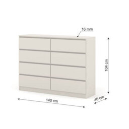 Arte Maja 140Cm Chest Of Drawers - Cashmere, Tall Eight-Drawer Storage With Soft Modern Warmth - thumbnail 3