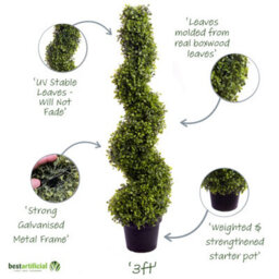 Best Artificial 3Ft - 90Cm Green Boxwood Spiral Topiary Tree - Suitable For Outdoor Use - Weather & Fade Resistant - thumbnail 2