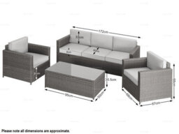 5 Seat Outdoor Rattan Garden Furniture Lounge Set With 3 Seater Sofa, 2 Armchairs, Coffee Table And 80mm Cushions - Mixed Grey - thumbnail 2