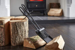Fire82 Black Shovel And Brush Fireset With Loop Handle 40Cm Fireplace Tool Set Durable Metal Hearth Cleaning Accessory - thumbnail 2