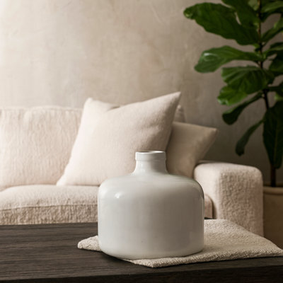Wyld Haus Sagebloom Large White Crackle Glazed Short Bottle Ceramic Vase - image 1
