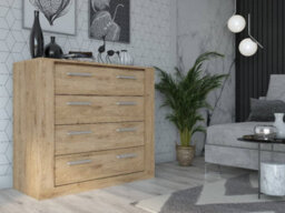 Arte Idea 10 Contemporary Chest Of Drawers Silver Handles 4 Drawers Oak Effect (H)91Cm (W)100Cm (D)42Cm