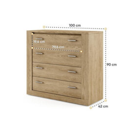 Arte Idea 10 Contemporary Chest Of Drawers Silver Handles 4 Drawers Oak Effect (H)91Cm (W)100Cm (D)42Cm - thumbnail 3