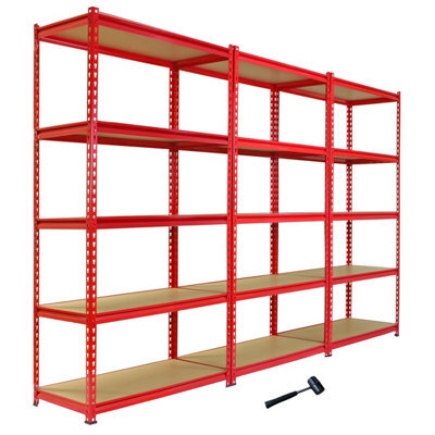 MonsterShop Pack Of 3 Garage Shelving Unit - 5 Tier Heavy Duty Rack For Storage Steel Utility Shelves