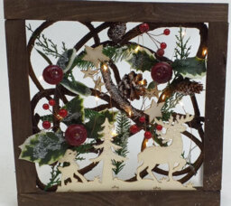 Shatchi Prelit Wooden Square Frame Tabletop Decorations Xmas With Leaves Pine Cones Berries 3D Nordic Scene,30Cm - thumbnail 2