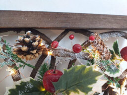 Shatchi Prelit Wooden Square Frame Tabletop Decorations Xmas With Leaves Pine Cones Berries 3D Nordic Scene,30Cm - thumbnail 7