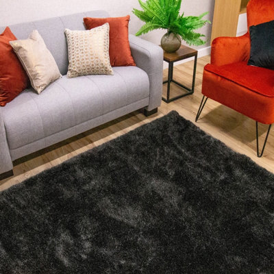 Grey Plain Shaggy Luxurious Sparkle Easy To Clean Handmade Rug For Dining Room Bedroom And Living Room-80Cm X 150Cm