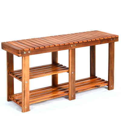 Gainoom 3-Tier Large Acacia Wood Shoe Rack Bench Shoe Organizer - image 1