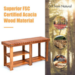 Gainoom 3-Tier Large Acacia Wood Shoe Rack Bench Shoe Organizer - thumbnail 6