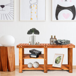 Gainoom 3-Tier Large Acacia Wood Shoe Rack Bench Shoe Organizer - thumbnail 4