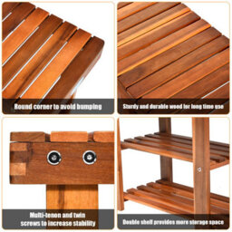 Gainoom 3-Tier Large Acacia Wood Shoe Rack Bench Shoe Organizer - thumbnail 8