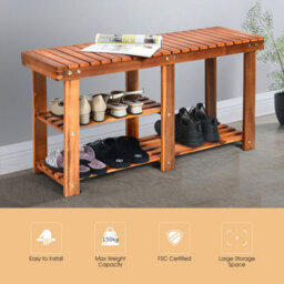 Gainoom 3-Tier Large Acacia Wood Shoe Rack Bench Shoe Organizer - thumbnail 9