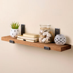 Off the Grain Wooden Wall Shelf With Inverted Brackets - 150Cm Oak Shelf With Walnut Finish