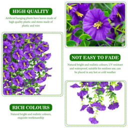 Artificial Flowers, 4 Pieces Petunia Artificial Outdoor Plant, Artificial Hanging Petunia Plant, Uv Resistant Flowers, Purple - thumbnail 3