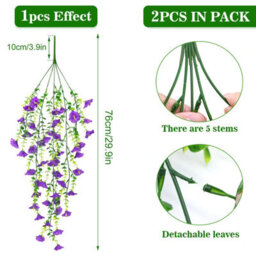 Artificial Flowers, 4 Pieces Petunia Artificial Outdoor Plant, Artificial Hanging Petunia Plant, Uv Resistant Flowers, Purple - thumbnail 2
