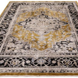 Gold Luxurious Traditional Bordered Easy To Clean Rug For Living Room Bedroom & Dining Room-120Cm X 166Cm - thumbnail 3