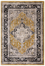 Gold Luxurious Traditional Bordered Easy To Clean Rug For Living Room Bedroom & Dining Room-120Cm X 166Cm - thumbnail 5