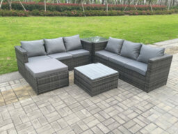 Fimous 7 Seater Dark Mixed Grey Rattan Corner Sofa Outdoor Garden Furniture Sofa Set With 2 Coffee Table Footstool - thumbnail 9