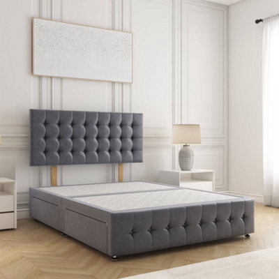 Bsspoke Eva Divan Bed Set Steel Plush Velvet 24Inch Headboard & Footboard & 2 Drawers Same Side No Mattress In All Sizes - image 1