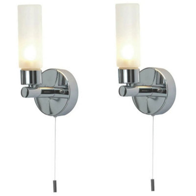 Pair Of Modern Chrome Ip44 Bathroom Wall Light With Pull Cord Switch Zone 2 3 - image 1