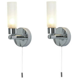 Pair Of Modern Chrome Ip44 Bathroom Wall Light With Pull Cord Switch Zone 2 3 - thumbnail 1
