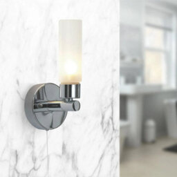 Pair Of Modern Chrome Ip44 Bathroom Wall Light With Pull Cord Switch Zone 2 3 - thumbnail 3