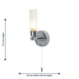 Pair Of Modern Chrome Ip44 Bathroom Wall Light With Pull Cord Switch Zone 2 3 - thumbnail 2