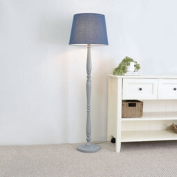 Valuelights Victoria Traditional Grey Wood Candlestick Floor Lamp With Navy Blue Tapered Shade - Led Bulb Included - thumbnail 1