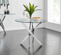 Furniturebox Uk Novara Chrome Metal Round Glass Dining Table And 4 Navy Pesaro Silver Leg Chairs - thumbnail 2