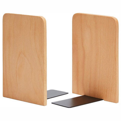 Book Ends, 2 Pack Natural Bamboo Bookend Heavy Duty Bookends Walnut Wood Wooden - image 1