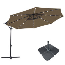 Sundaze 3M Taupe Cantilever Banana Parasol Umbrella Hanging Patio With Led Lights, Base Weights - thumbnail 1