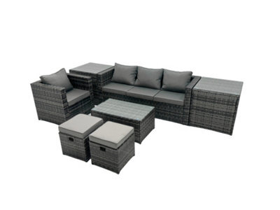 Fimous Outdoor Coffee Table Sofa Armchair Set With 2 Side Tables 2 Small Footstools Garden Furniture Set Dark Grey Mixed - image 1