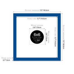 "6X6"" Blue Picture Frame - 6X6"" Square Frame With 3X3"" Mount For 6X6""/3X3"" Pictures Art Deco Style Room Decor, 1 Pack" - thumbnail 2