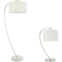 Standing Floor & Table Lamp Set Bright Nickel & White Shade Curved Stem Light - thumbnail 1