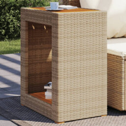 Walplus Garden Side Table With Wooden Top Beige 60X40X75 Cm Poly Rattan - thumbnail 1