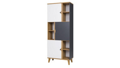 Arte Memone Creative Display Cabinet - Golden Oak With Graphite & White Matt - W800mm X H2000mm X D400mm - image 1