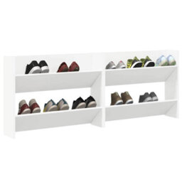 Berkfield Modern Wall Shoe Cabinet 2 Pcs White 80X18X60 Cm Engineered Wood - thumbnail 4