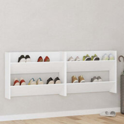 Berkfield Modern Wall Shoe Cabinet 2 Pcs White 80X18X60 Cm Engineered Wood - thumbnail 2