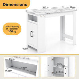 Gainoom Bar Table Faux Marble Pub Table 100Cm Long Counter Height Table W/ 7 Hanging Hooks - thumbnail 2