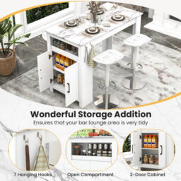 Gainoom Bar Table Faux Marble Pub Table 100Cm Long Counter Height Table W/ 7 Hanging Hooks - thumbnail 7