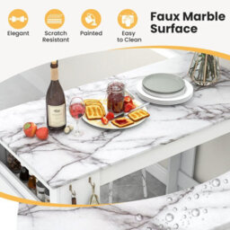 Gainoom Bar Table Faux Marble Pub Table 100Cm Long Counter Height Table W/ 7 Hanging Hooks - thumbnail 6