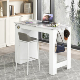 Gainoom Bar Table Faux Marble Pub Table 100Cm Long Counter Height Table W/ 7 Hanging Hooks - thumbnail 5
