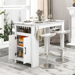 Gainoom Bar Table Faux Marble Pub Table 100Cm Long Counter Height Table W/ 7 Hanging Hooks - thumbnail 4