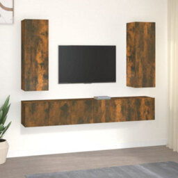 Berkfield 5 Piece Tv Cabinet Set Smoked Oak Engineered Wood - thumbnail 1